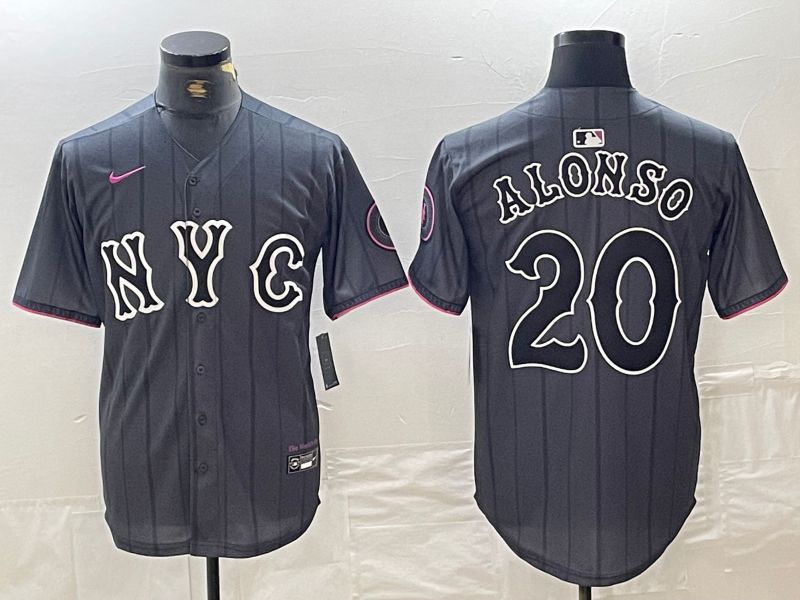 Men New York Mets #20 Alonso Black City Edition 2024 Nike MLB Jersey style 1->new york mets->MLB Jersey
